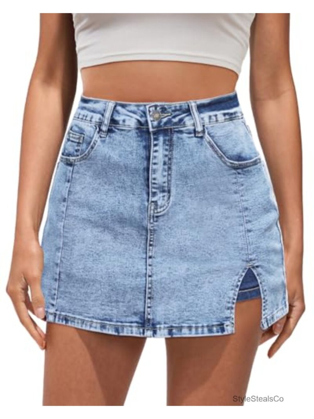 High Waisted Denim Skort Slit Stretch Jean Shorts Skirt